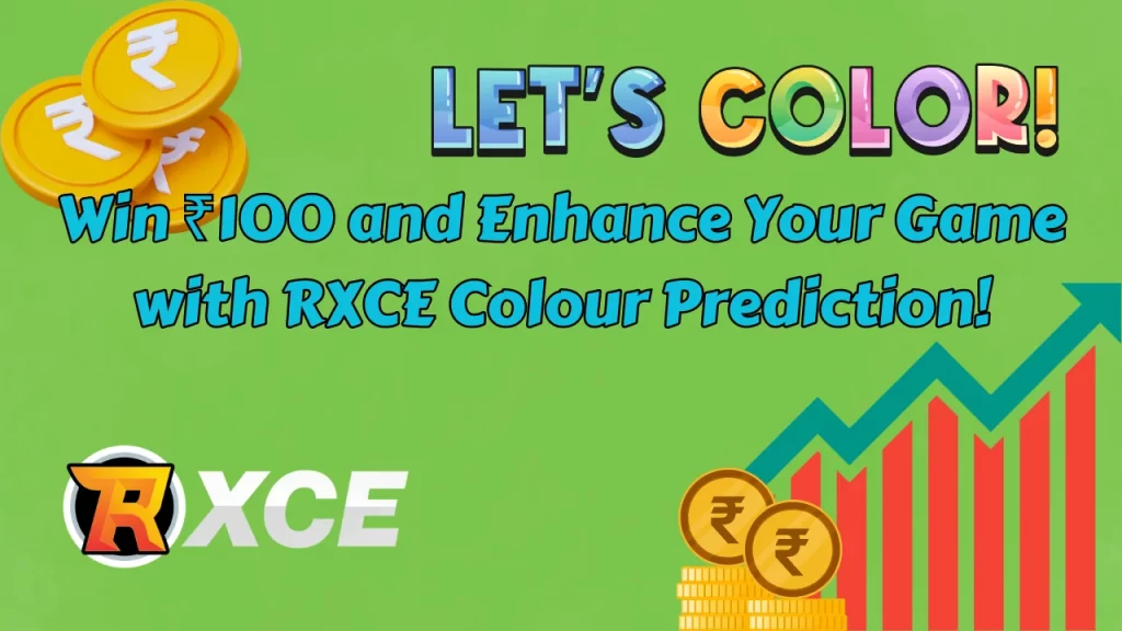 illustration text 'Win ₹100 and Enhance Your Game with RXCE Colour Prediction!'